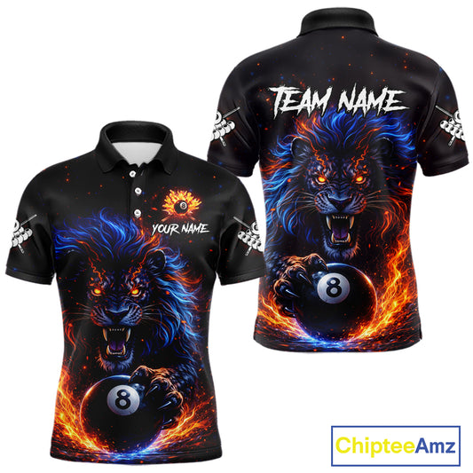 Personalized Billiard Fire Lion 8 Ball Pool Shirt For Men, Billiard Team Jersey Polo & 1/4 Zip TDM5660
