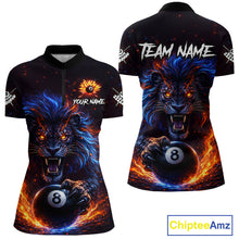 Load image into Gallery viewer, Personalized Billiard Fire Lion 8 Ball Pool Shirt For Women, Billiard Team Jersey Polo &amp; 1/4 Zip TDM5660