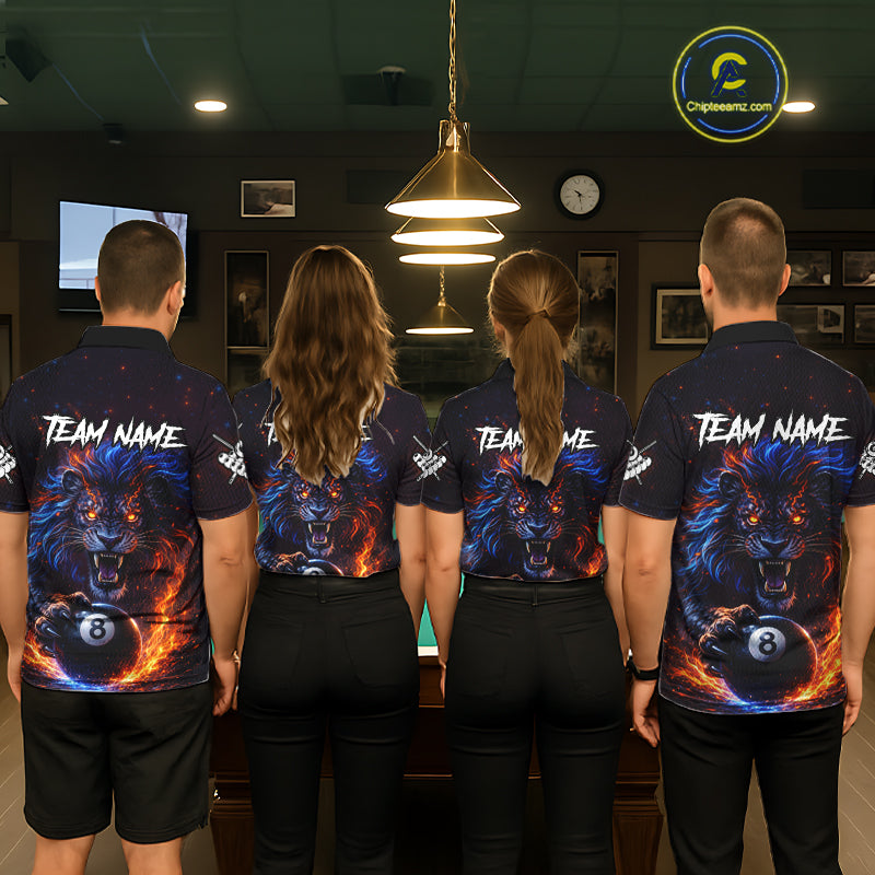 Personalized Billiard Fire Lion 8 Ball Pool Shirt For Men, Billiard Team Jersey Polo & 1/4 Zip TDM5660