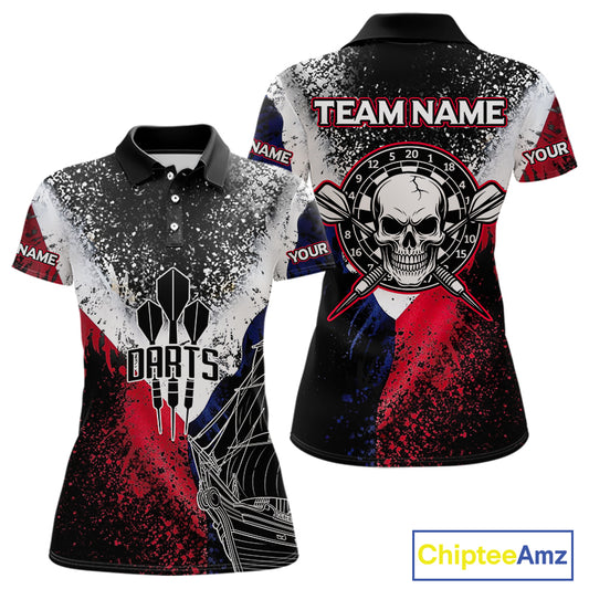 Custom Red And Blue Skull Dartboard Grunge Dart Shirts For Women Dart Team Jerseys NYN0076
