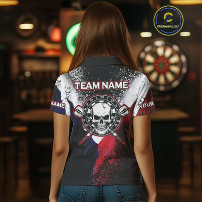 Custom Red And Blue Skull Dartboard Grunge Dart Shirts For Women Dart Team Jerseys NYN0076