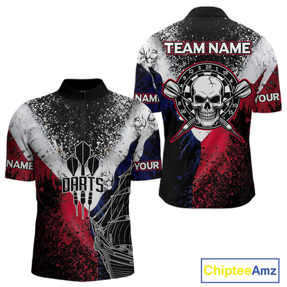 Custom Red And Blue Skull Dartboard Grunge Dart Shirts For Men Dart Team Jerseys NYN0076