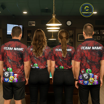 Personalized Red Grunge Cracked 8 Ball Billiard Shirts For Men Custom Team League Billiard Jerseys NYN2982