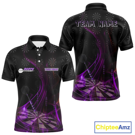 Flaming Dartboard 3D & Dart Arrow Purple Men's Darts Shirt Custom Name For Players NYN0693