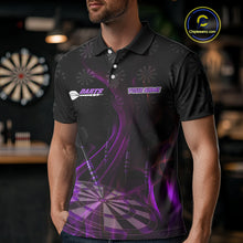 Load image into Gallery viewer, Flaming Dartboard 3D &amp; Dart Arrow Purple Men's Darts Shirt Custom Name For Players NYN0693