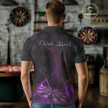 Load image into Gallery viewer, Flaming Dartboard 3D &amp; Dart Arrow Purple Men's Darts Shirt Custom Name For Players NYN0693