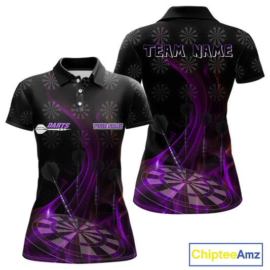 Flaming Dartboard 3D & Dart Arrow Purple Men's Darts Shirt Custom Name For Players NYN0693