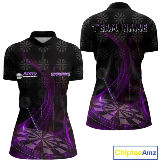Flaming Dartboard 3D & Dart Arrow Purple Men's Darts Shirt Custom Name For Players NYN0693