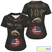 Load image into Gallery viewer, Custom Eagle Smoke Patriotic Baseball Ball Jersey For Women US Flag Grunge Baseball Shirt NYN0938