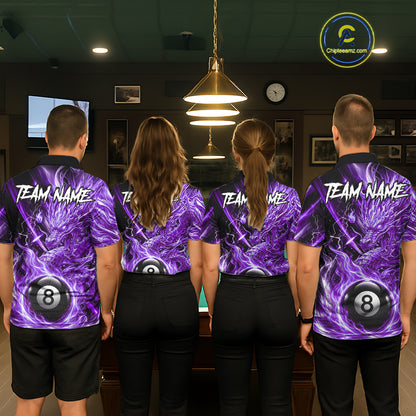 Fire Flame Purple 8 Ball Billiard Dragon Shirts For Men Custom Dragon Team Billiard Jerseys NYN3951