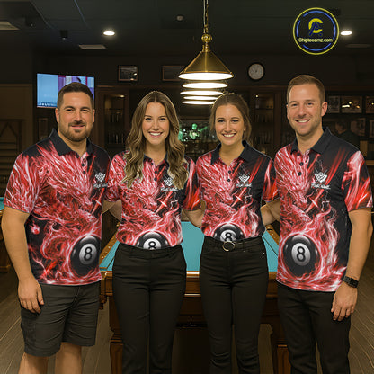 Fire Flame Red 8 Ball Billiard Dragon Shirts For Men Custom Dragon Team Billiard Jerseys NYN3952