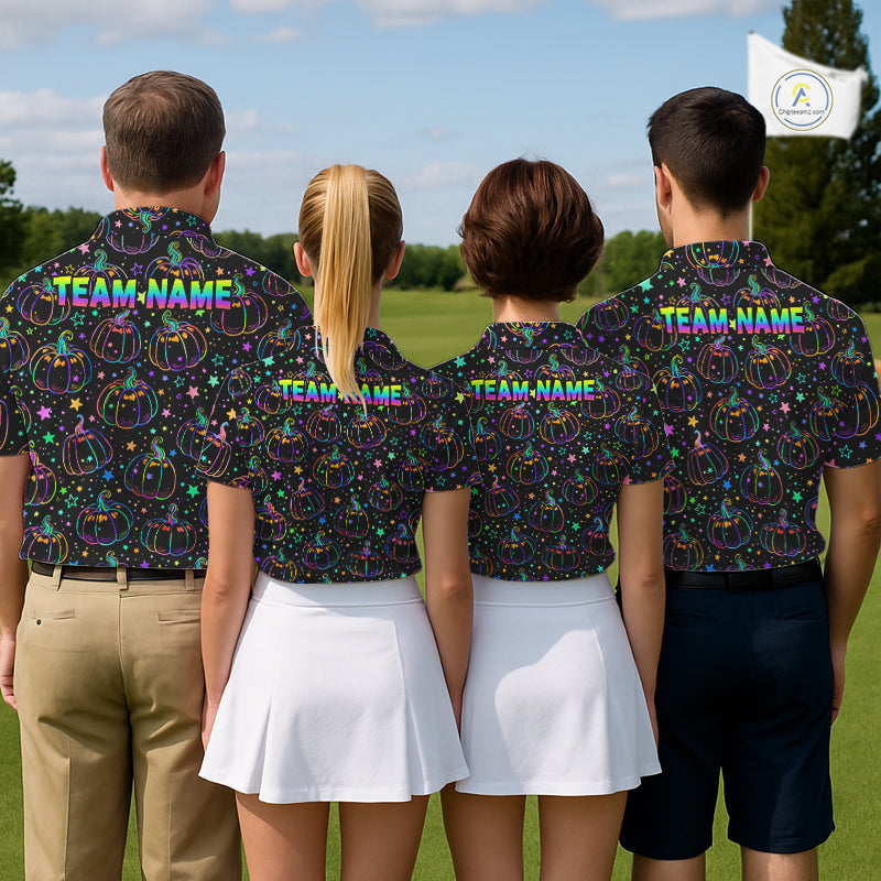 Rainbow Holographic Pumpkin Golf Polo Shirt Custom Halloween Golf Team Attire For Men NYN3962
