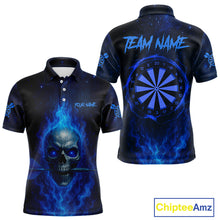 Load image into Gallery viewer, Custom Fire Flames Blue Skull Dart Arrow Dart Men Polo Shirt Outfits Dart Jerseys NYN1558