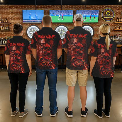 Custom Red Smokes Grunge Skull Men Darts Polo Shirt US Flag Skull Dart League Jerseys NYN2123