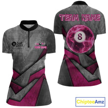 Load image into Gallery viewer, Ball Pool Billiard Polo &amp; 1/4-Zip Shirt For Women Custom Light Pink 8 Ball Billiard Team Attire NYN2385