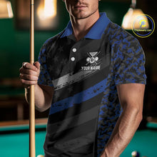 Load image into Gallery viewer, Black &amp; Blue Digital Camo 3D Ball Pool Men Billiard Shirt Custom 8 Ball Billiard Team Attire NYN2386