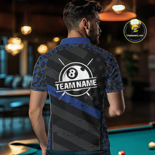 Load image into Gallery viewer, Black &amp; Blue Digital Camo 3D Ball Pool Men Billiard Shirt Custom 8 Ball Billiard Team Attire NYN2386