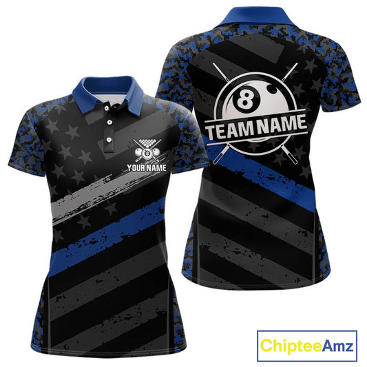 Black & Blue Digital Camo 3D Ball Pool Women Billiard Shirt Custom 8 Ball Billiard Team Attire NYN2386