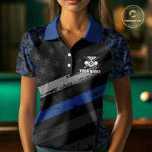 Load image into Gallery viewer, Black &amp; Blue Digital Camo 3D Ball Pool Women Billiard Shirt Custom 8 Ball Billiard Team Attire NYN2386