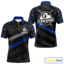Load image into Gallery viewer, Black &amp; Blue Digital Camo 3D Ball Pool Men Billiard Shirt Custom 8 Ball Billiard Team Attire NYN2386