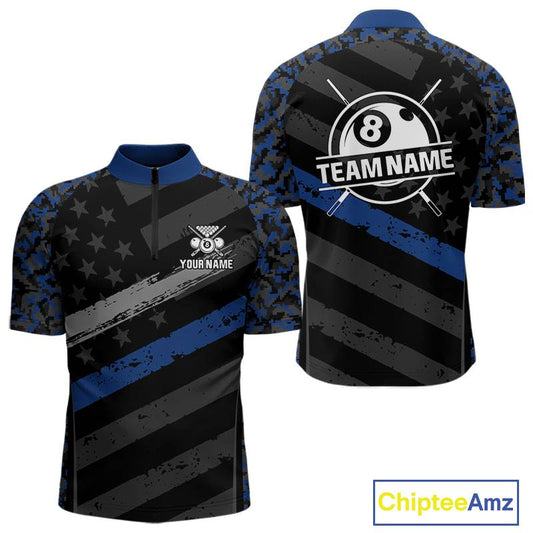 Black & Blue Digital Camo 3D Ball Pool Men Billiard Shirt Custom 8 Ball Billiard Team Attire NYN2386