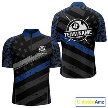 Load image into Gallery viewer, Black &amp; Blue Digital Camo 3D Ball Pool Men Billiard Shirt Custom 8 Ball Billiard Team Attire NYN2386