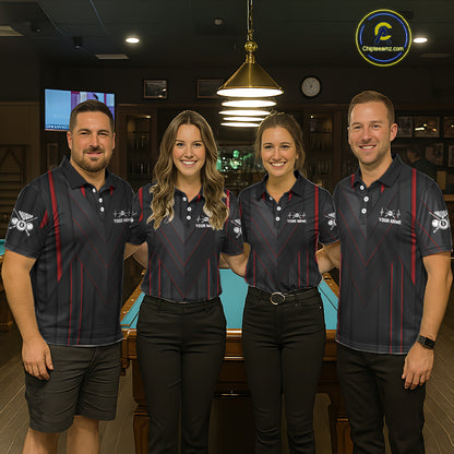 3D Ball Pool Women Billiard Polo & 1/4-Zip Shirt Custom Light 8 Ball Billiard Team Apparel|Red NYN2387