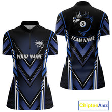 Load image into Gallery viewer, Black &amp; Blue Crown 8 Ball Pool Women Billiard Polo &amp; 1/4-Zip Shirt Personalized Billiard Gifts NYN2390