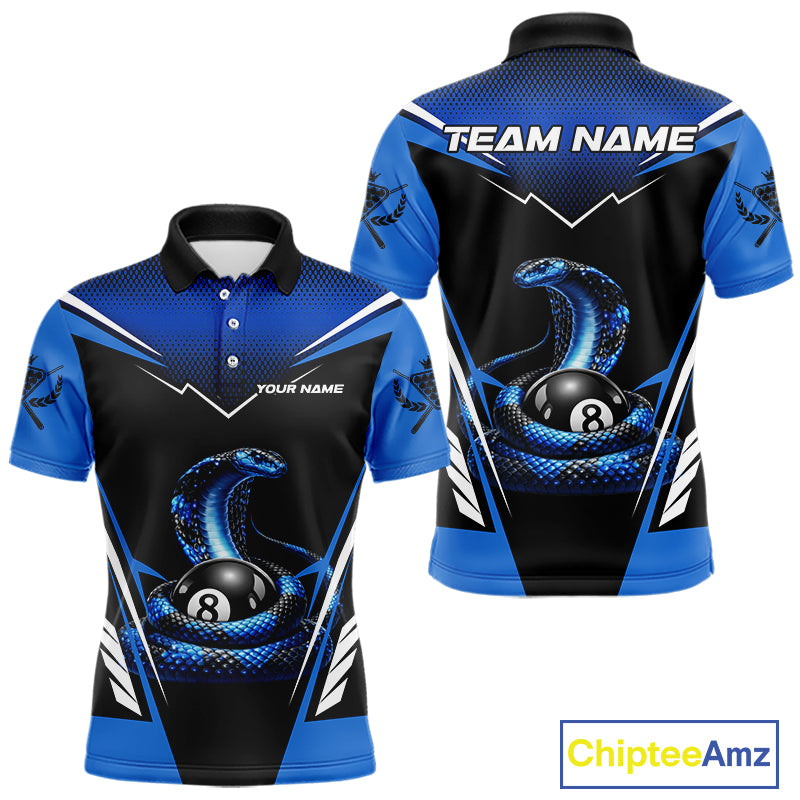 Cobra Balls Billiard Polo & 1/4-Zip Shirt For Men Custom 8 Ball Pool Billiard Attire|Blue NYN2393