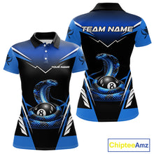 Load image into Gallery viewer, Cobra Balls Billiard Polo &amp; 1/4-Zip Shirt For Women  Custom 8 Ball Pool Billiard Attire|Blue NYN2393