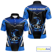 Load image into Gallery viewer, Cobra Balls Billiard Polo &amp; 1/4-Zip Shirt For Men Custom 8 Ball Pool Billiard Attire|Blue NYN2393