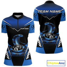 Load image into Gallery viewer, Cobra Balls Billiard Polo &amp; 1/4-Zip Shirt For Women  Custom 8 Ball Pool Billiard Attire|Blue NYN2393
