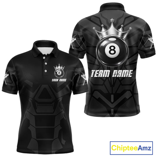 Black And Silver Crown 8 Ball Pool Shirts Custom Men Billiards Balls Polo & Quarter-Zip Attire NYN2397