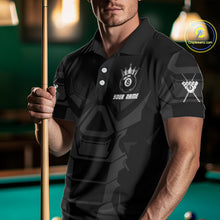 Load image into Gallery viewer, Black And Silver Crown 8 Ball Pool Shirts Custom Men Billiards Balls Polo &amp; Quarter-Zip Attire NYN2397