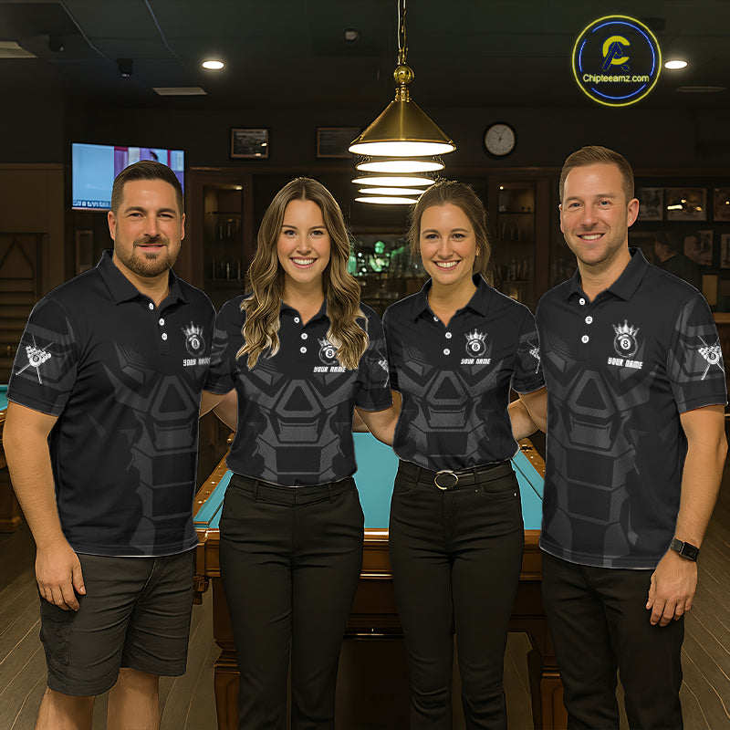 Black And Silver Crown 8 Ball Pool Shirts Custom Women Billiards Balls Polo & Quarter-Zip Attire NYN2397