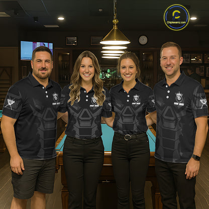 Black And Silver Crown 8 Ball Pool Shirts Custom Women Billiards Balls Polo & Quarter-Zip Attire NYN2397
