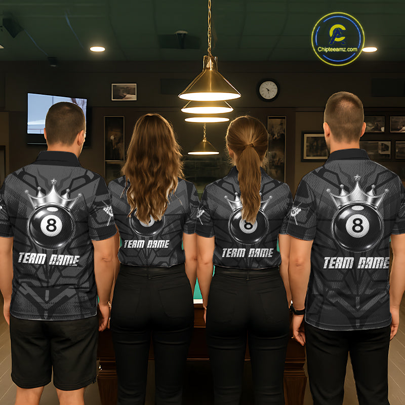 Black And Silver Crown 8 Ball Pool Shirts Custom Women Billiards Balls Polo & Quarter-Zip Attire NYN2397