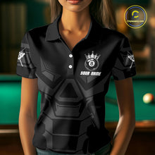 Load image into Gallery viewer, Black And Silver Crown 8 Ball Pool Shirts Custom Women Billiards Balls Polo &amp; Quarter-Zip Attire NYN2397