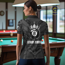 Load image into Gallery viewer, Black And Silver Crown 8 Ball Pool Shirts Custom Women Billiards Balls Polo &amp; Quarter-Zip Attire NYN2397