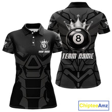 Load image into Gallery viewer, Black And Silver Crown 8 Ball Pool Shirts Custom Women Billiards Balls Polo &amp; Quarter-Zip Attire NYN2397