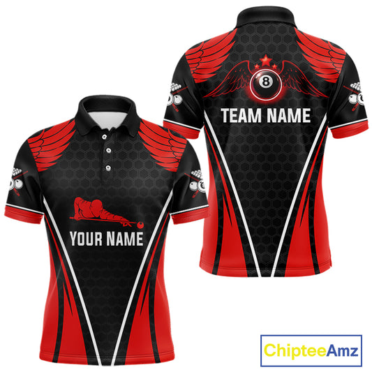 Red Wings 8 Ball Pool Team Shirts Men's Billiard Polo & 1/4-Zip Personalized Billiard Gifts NYN2399