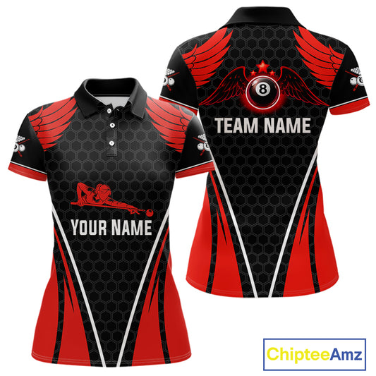 Red Wings 8 Ball Pool Team Shirts Women's Billiard Polo & 1/4-Zip Personalized Billiard Gifts NYN2399