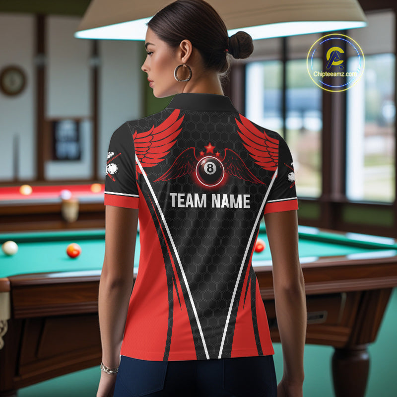 Red Wings 8 Ball Pool Team Shirts Women's Billiard Polo & 1/4-Zip Personalized Billiard Gifts NYN2399