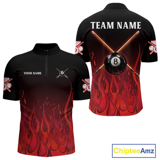 Red Flames 8 Ball Pool Team Shirts Men Billiard Polo & 1/4-Zip Custom Billiard Balls & Cue Gifts NYN2400