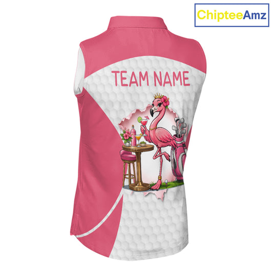 Womens Funny Golf Shirts Pub Flamingo Golf Clothing Custom Golf Team Sleeveless Polo, Golf Upf Shirts NYN2997