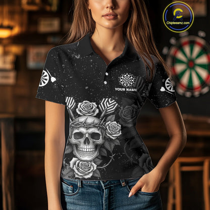 Roses Skull Dart Arrows Women's Grunge Darts Shirt - Custom Name For Darts Jersey NYN0442