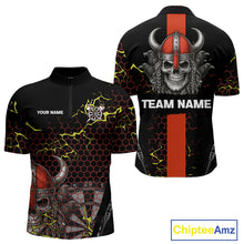 Load image into Gallery viewer, Red Horned Warrior Skull Men's Dart Shirt - Personalized Name For Darts Jersey NYN0445
