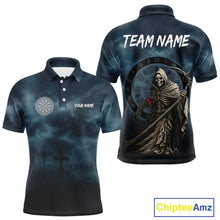 Load image into Gallery viewer, Skeleton And Dartboard Custom Blue Polo Darts Shirt For Men - Darts Team Jersey NYN0698