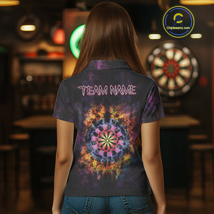 Colorful Flame Dartboard Custom Polo Darts Shirt For Women - Darts Team Jersey NYN0699