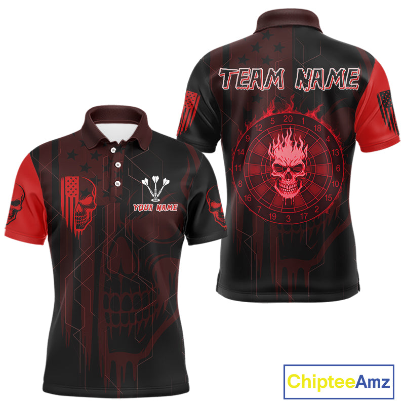 Custom Darts Team Polo Shirt For Men Red Flame Dartboard  - Darts  Jersey NYN0702